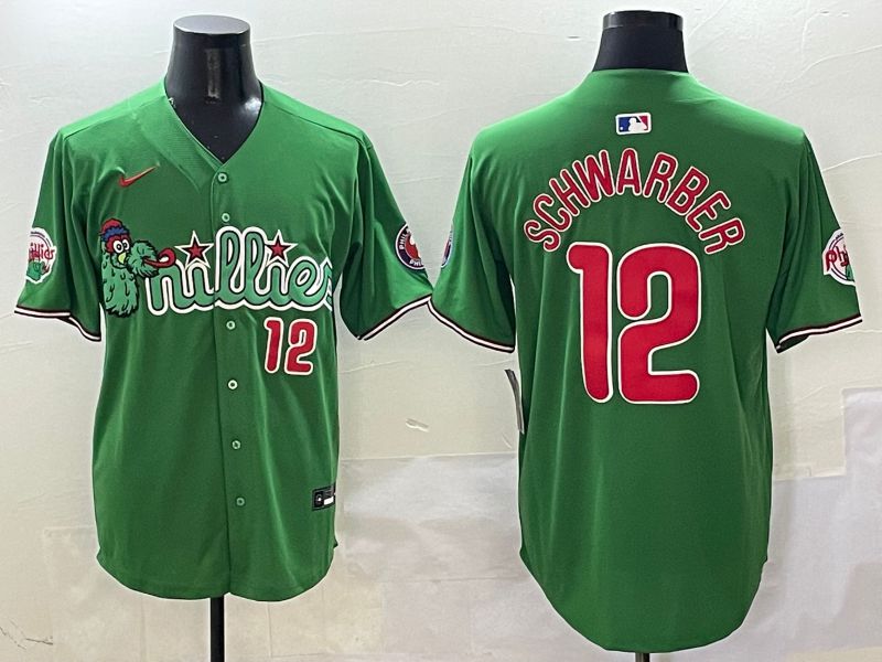 Men Philadelphia Phillies #12 Schwarber Green three generations Joint Name Nike 2025 MLB Jersey style 20->washington commanders->NFL Jersey